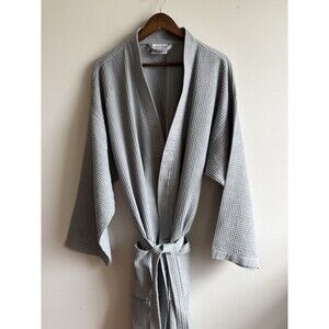 Chakir Turkish Linens Waffle Knit Robe XXL Gray Spa Bathrobe Cotton Blend Belted